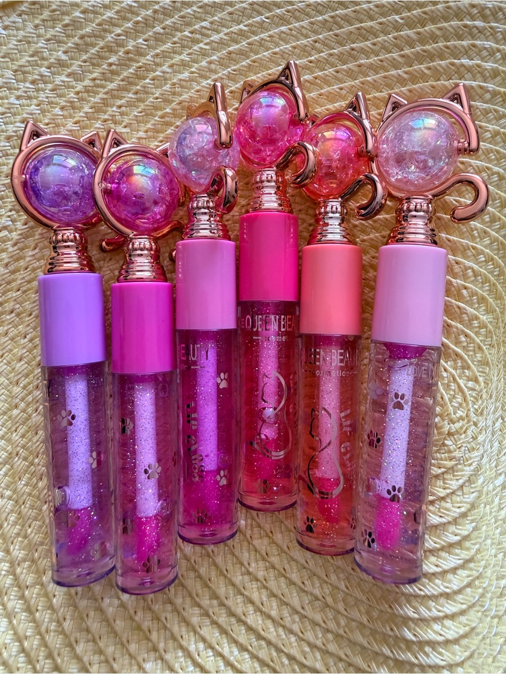 Cat-Top Glitter Lip Gloss Set in Pink & Purple